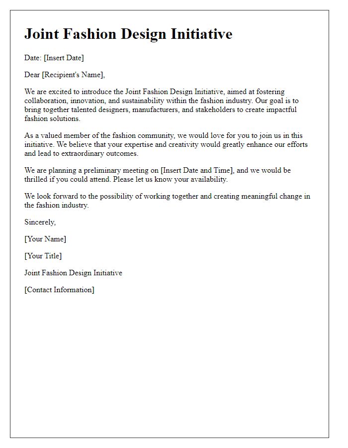 Letter template of Joint Fashion Design Initiative