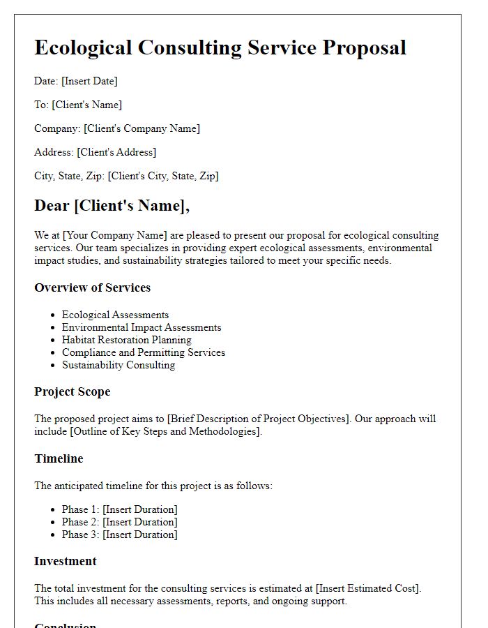 Letter template of ecological consulting service outline