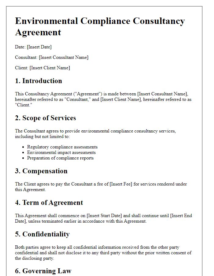 Letter template of environmental compliance consultancy agreement