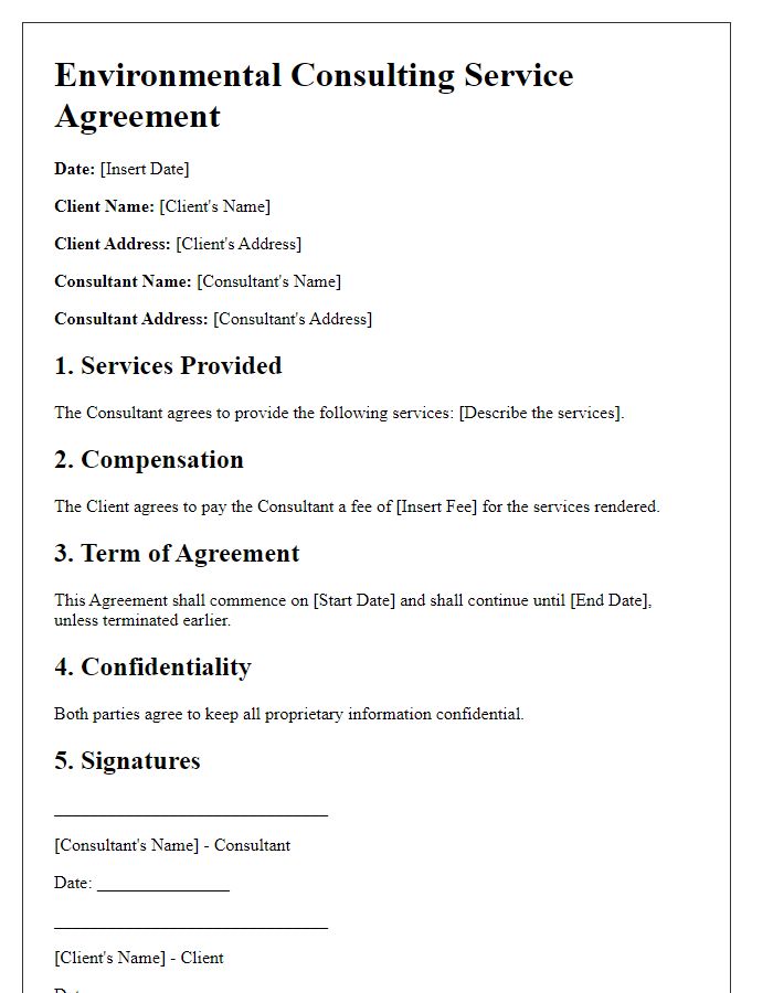 Letter template of environmental consulting service agreement