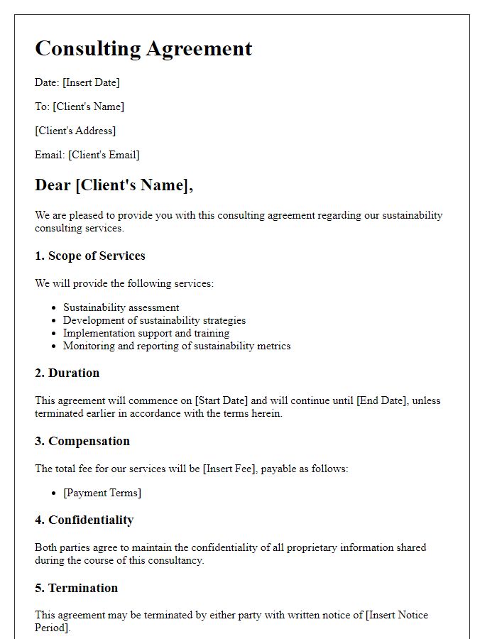 Letter template of sustainability consulting arrangement