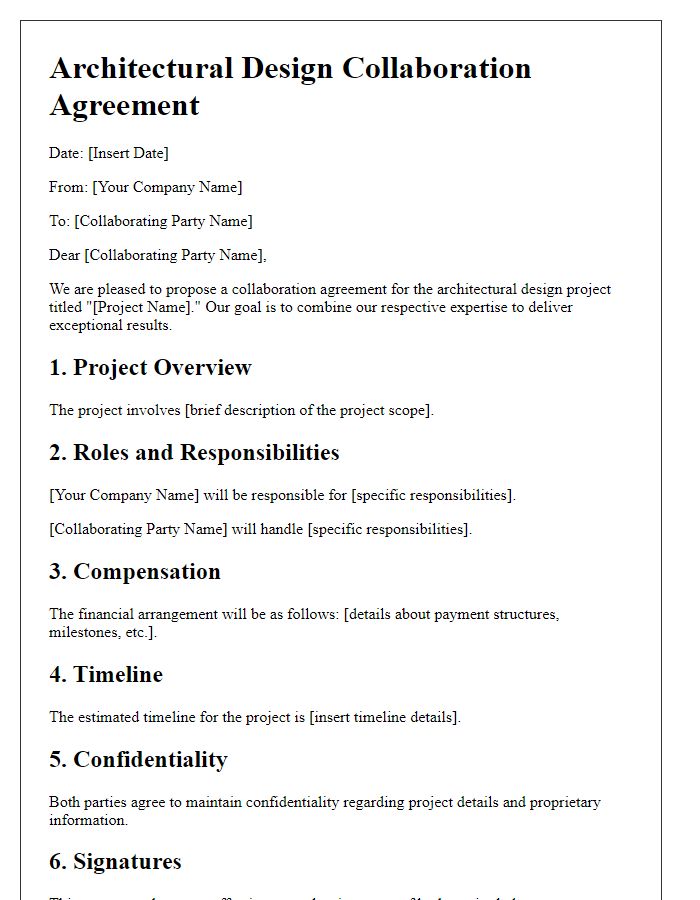 Letter template of architectural design collaboration agreement