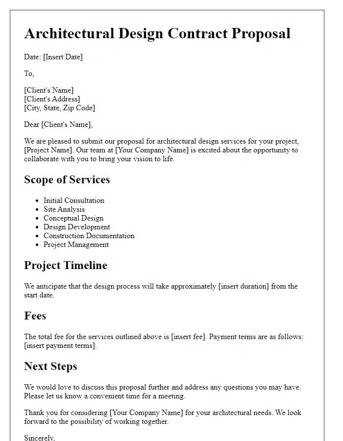 Letter template of architectural design contract proposal