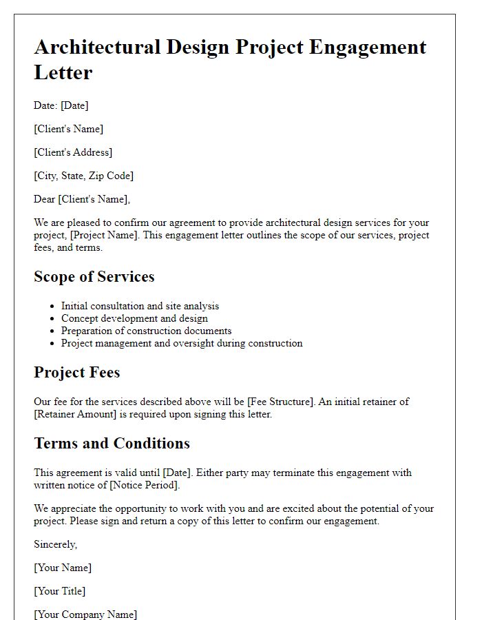 Letter template of architectural design project engagement letter