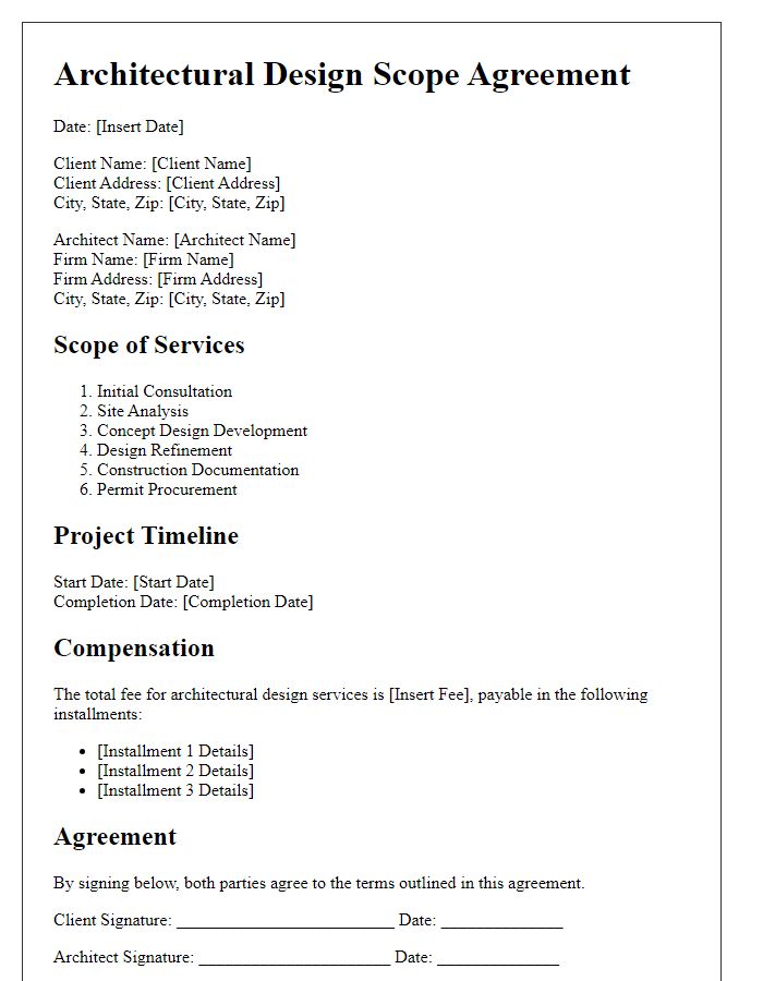 Letter template of architectural design scope agreement