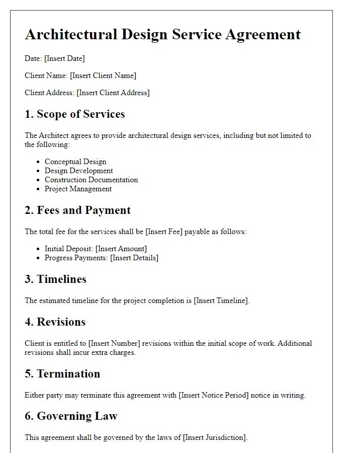 Letter template of architectural design service terms