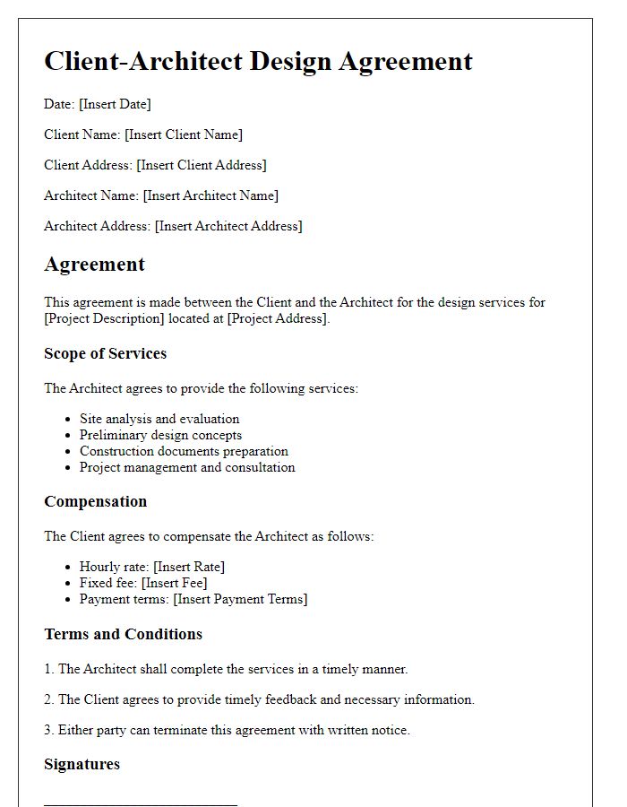 Letter template of client-architect design agreement