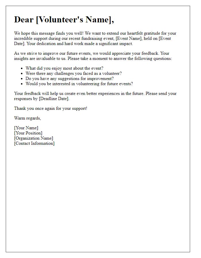 Letter template of feedback request from fundraising event volunteers