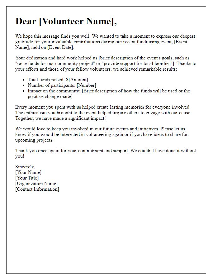 Letter template of impact report for fundraising event volunteers