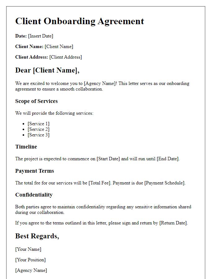 Letter template of client onboarding agreement for marketing agencies