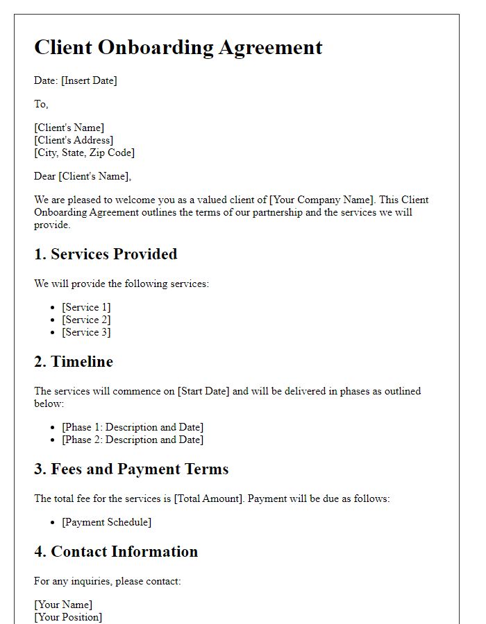 Letter template of client onboarding agreement for service providers