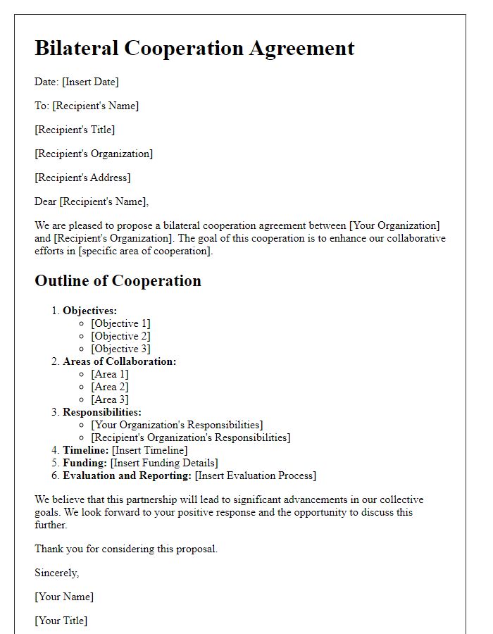 Letter template of bilateral cooperation outline