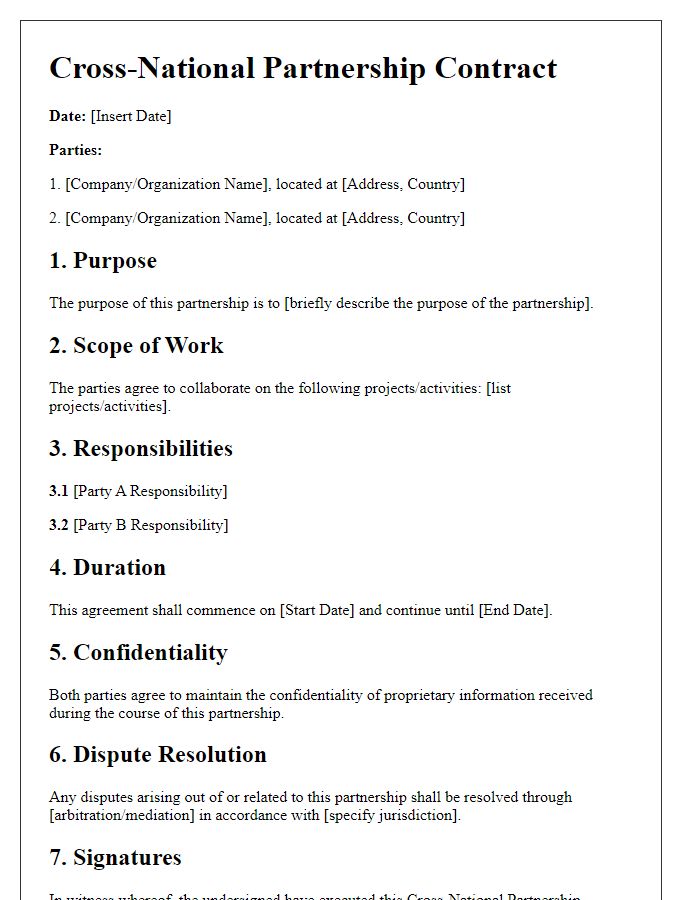 Letter template of cross-national partnership contract