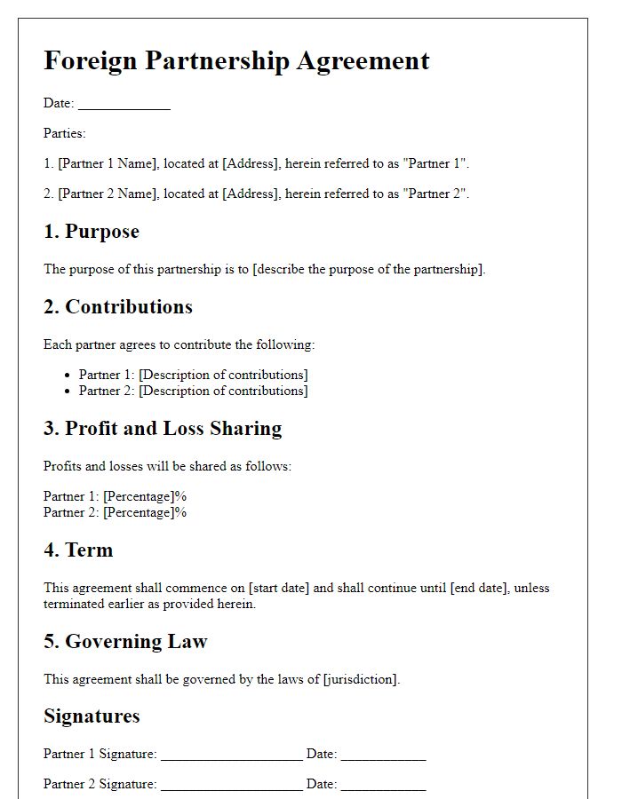 Letter template of foreign partnership agreement