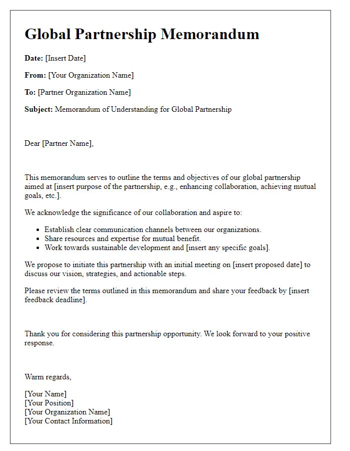 Letter template of global partnership memorandum