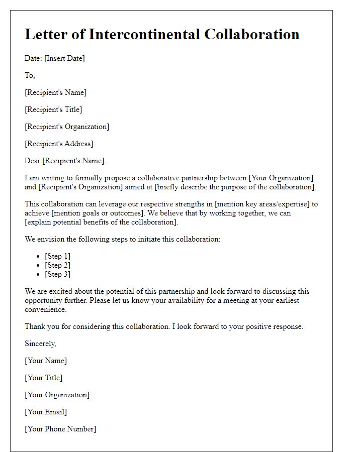 Letter template of intercontinental collaboration document