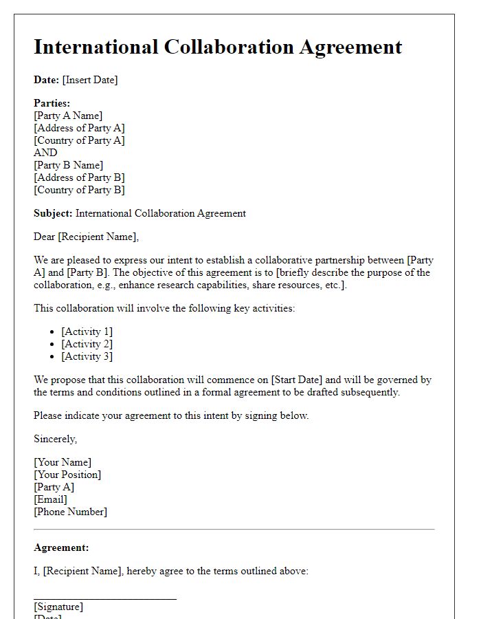 Letter template of international collaboration agreement