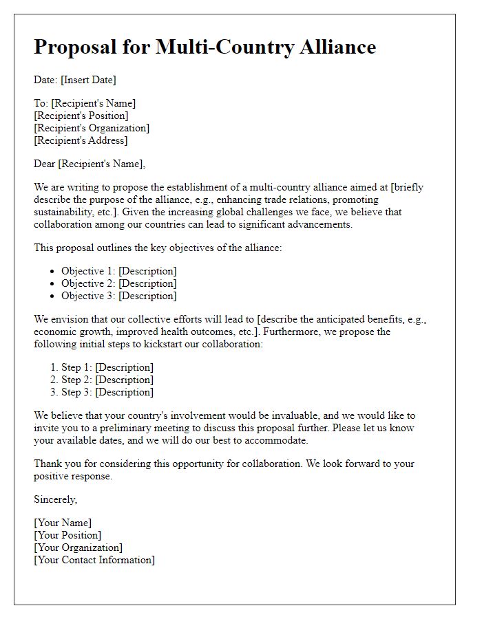 Letter template of multi-country alliance proposal