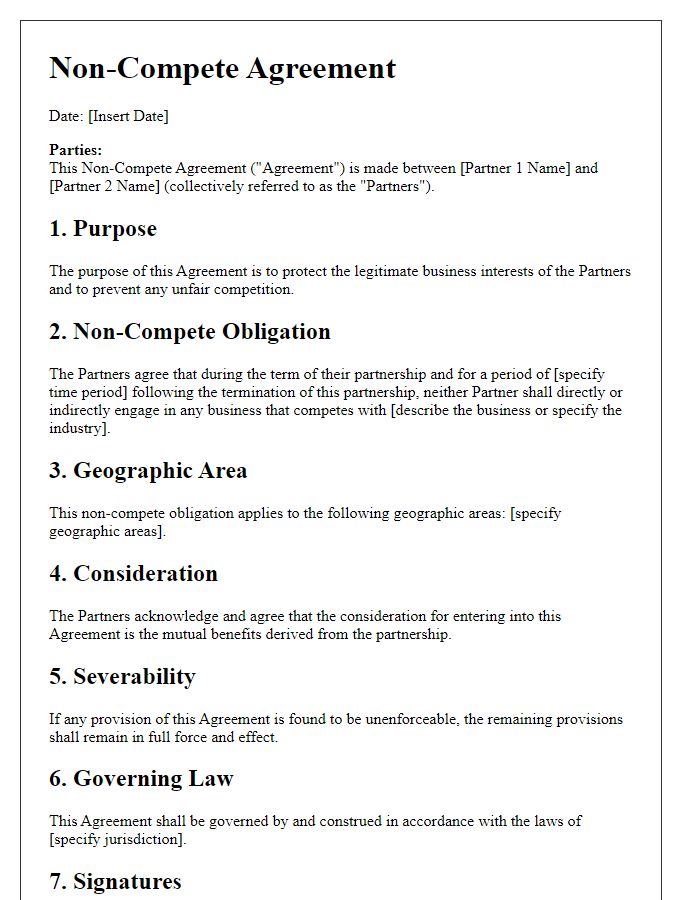 Letter template of Non-Compete Agreement for Business Partners