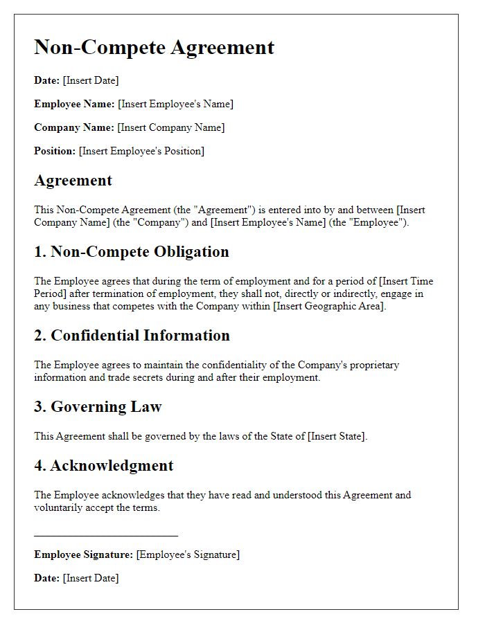 Letter template of Non-Compete Agreement for Employees