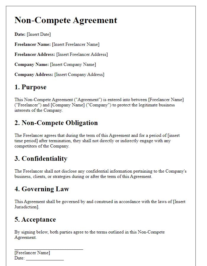 Letter template of Non-Compete Agreement for Freelancers