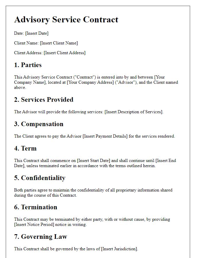 Letter template of advisory service contract