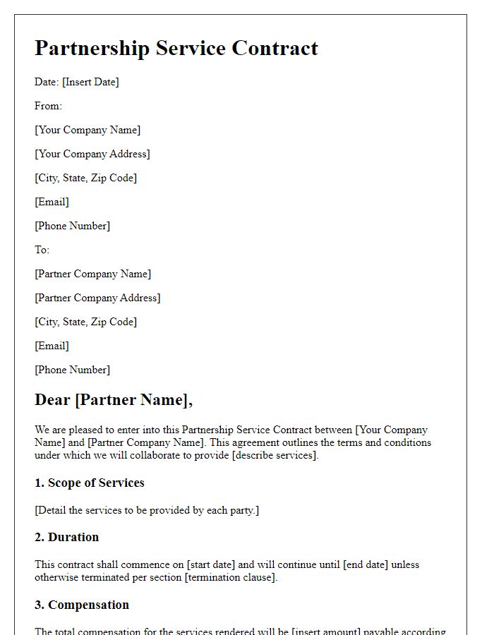 Letter template of partnership service contract