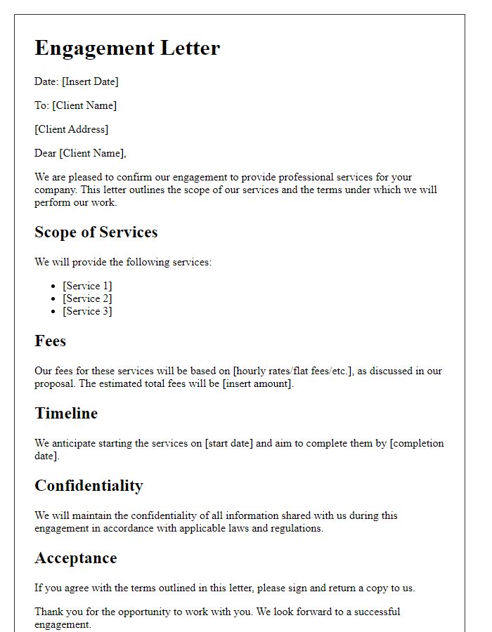 Letter template of professional service engagement