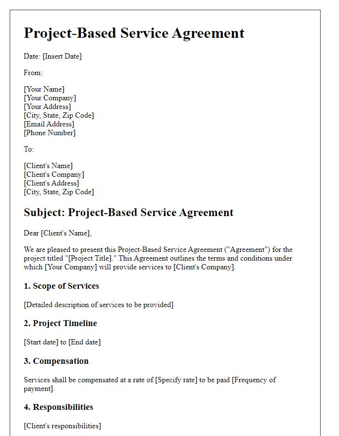 Letter template of project-based service agreement