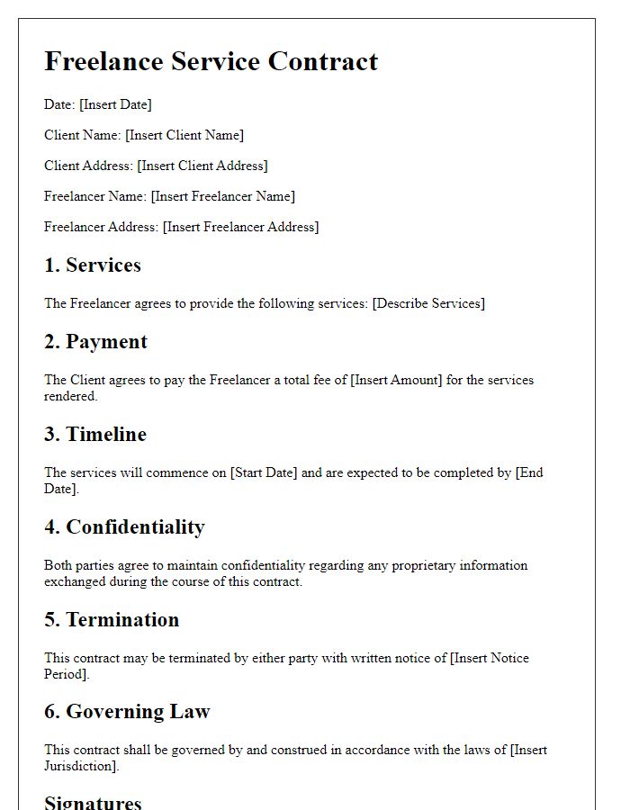 Letter template of service contract for freelancers