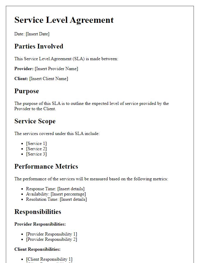 Letter template of service level agreement