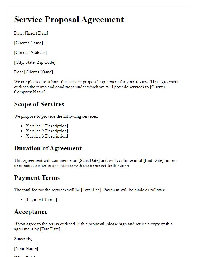 Letter template of service proposal agreement