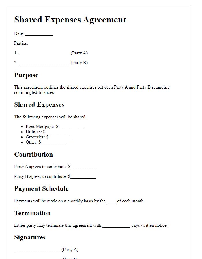 Letter template of Shared Expenses Agreement for Commingle Finances