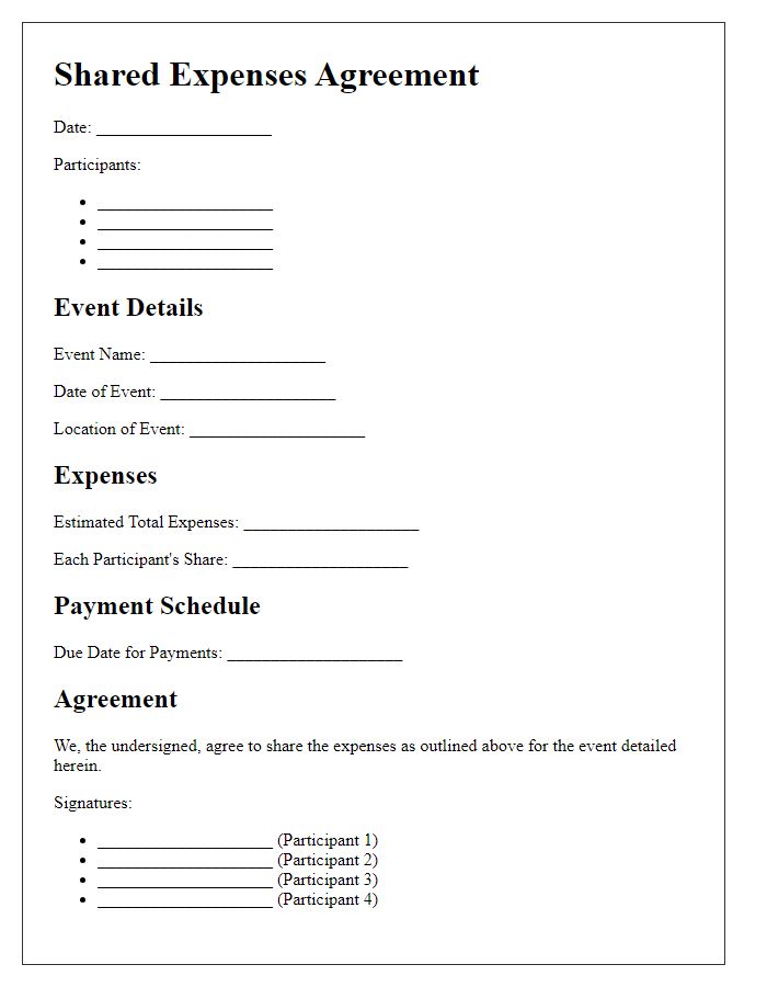 Letter template of Shared Expenses Agreement for Group Events