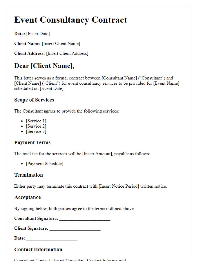 Letter template of event consultancy contract