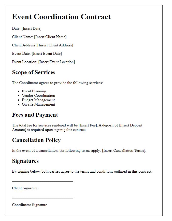 Letter template of event coordination contract