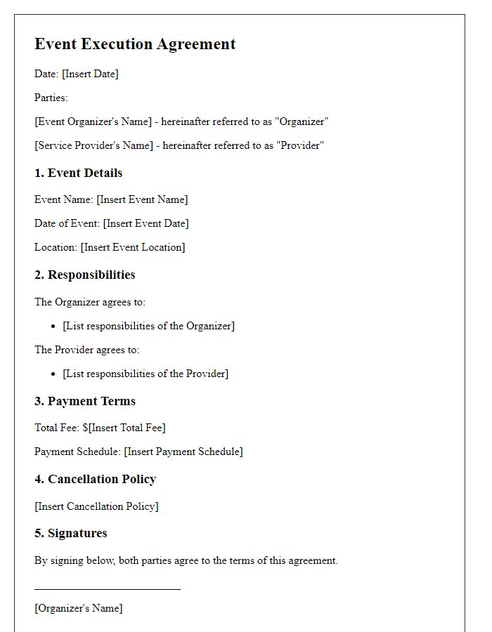 Letter template of event execution agreement