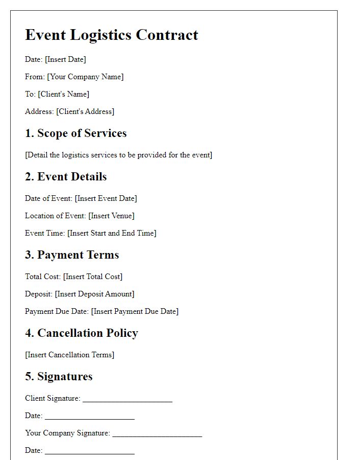 Letter template of event logistics contract