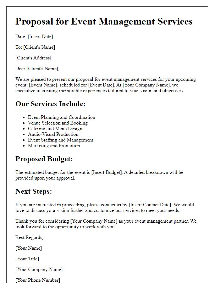 Letter template of event management services proposal