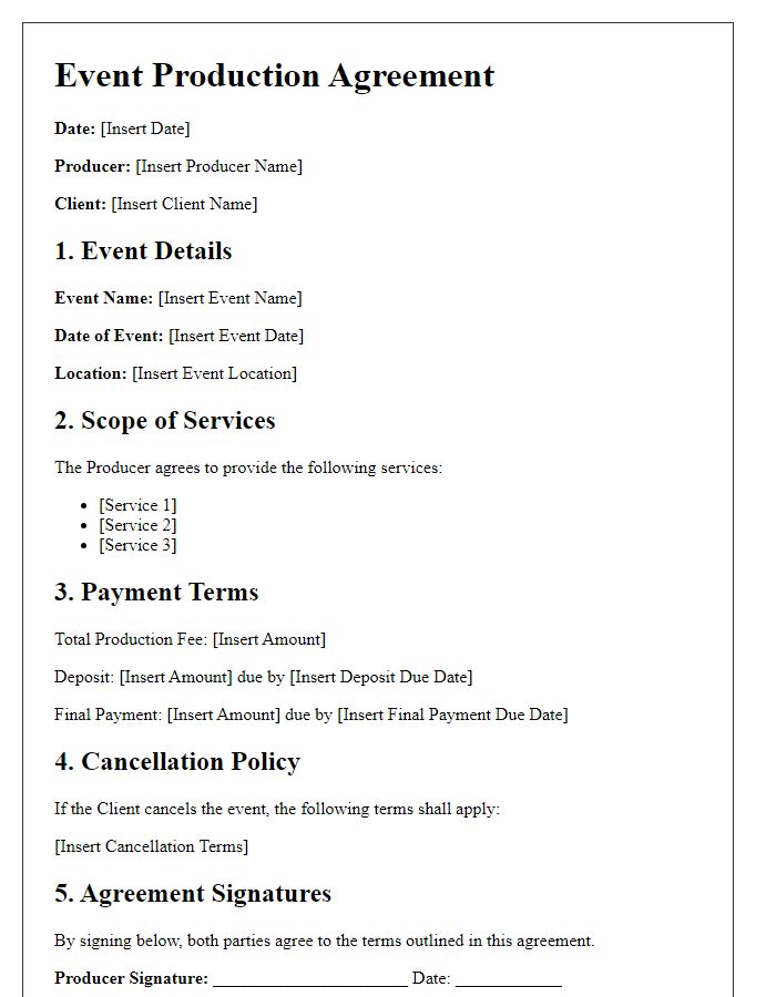 Letter template of event production agreement