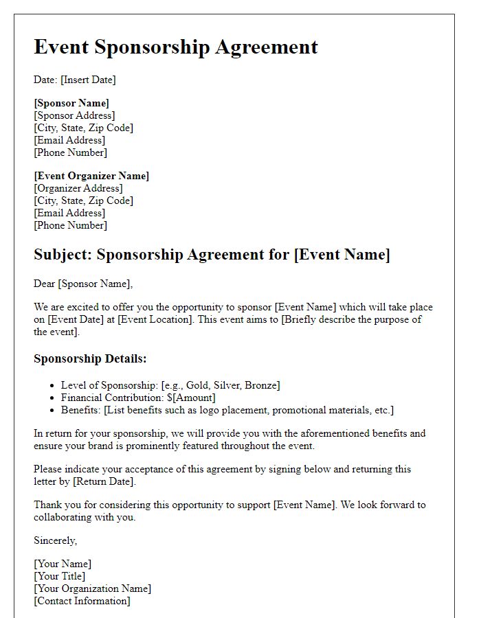 Letter template of event sponsorship agreement