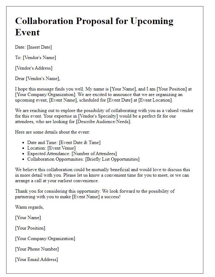 Letter template of event vendor collaboration