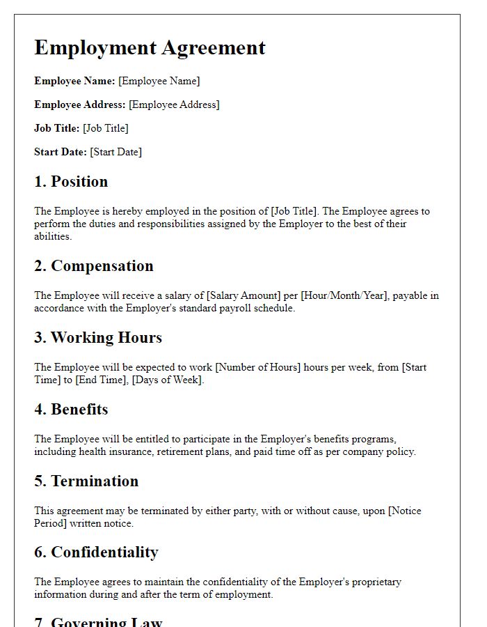 Letter template of employment agreement for HR purposes