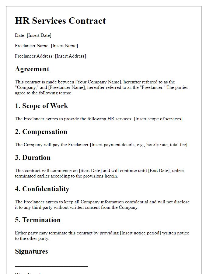 Letter template of HR services contract for freelancers