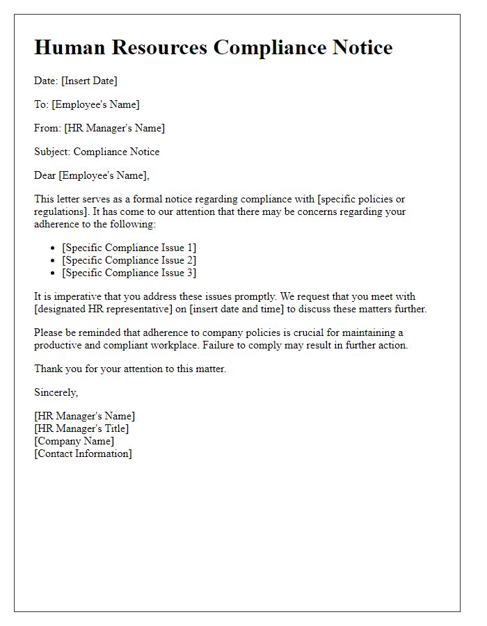 Letter template of human resources compliance notice