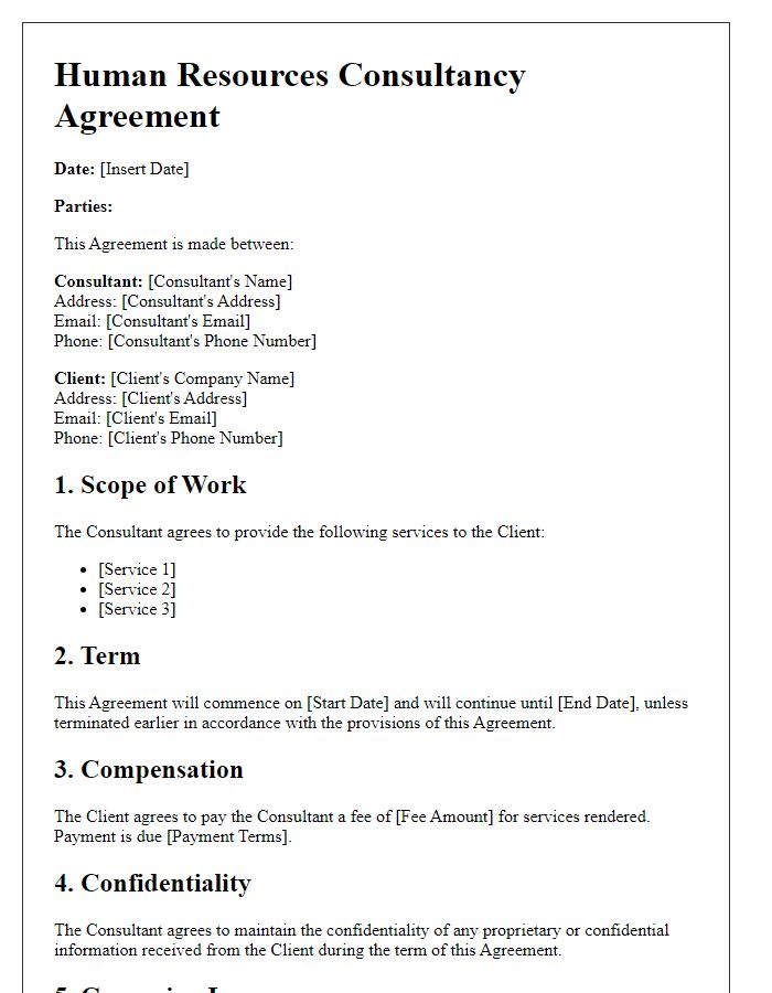 Letter template of human resources consultancy agreement