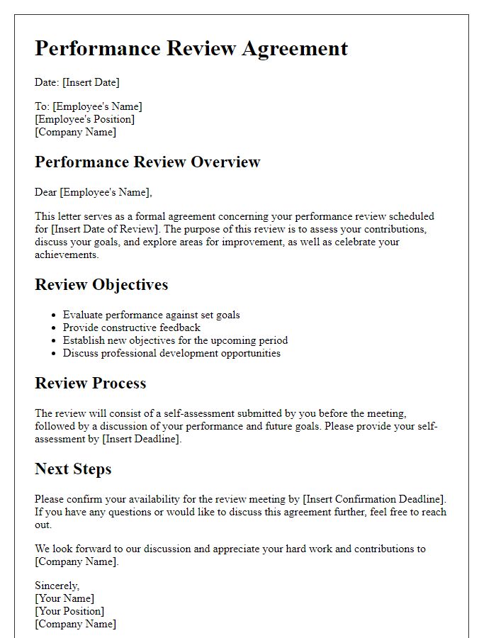 Letter template of performance review agreement for employees