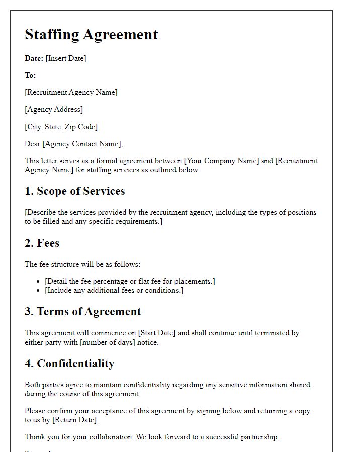 Letter template of staffing agreement for recruitment agencies