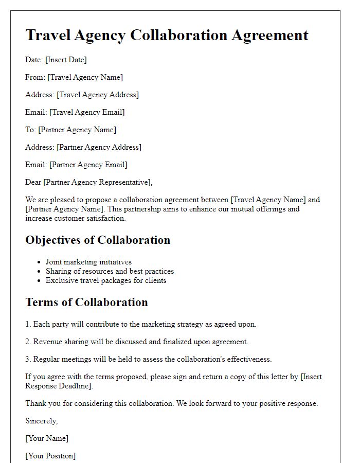 Letter template of travel agency collaboration agreement