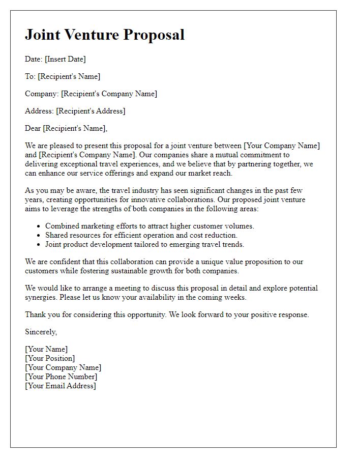 Letter template of travel agency joint venture proposal